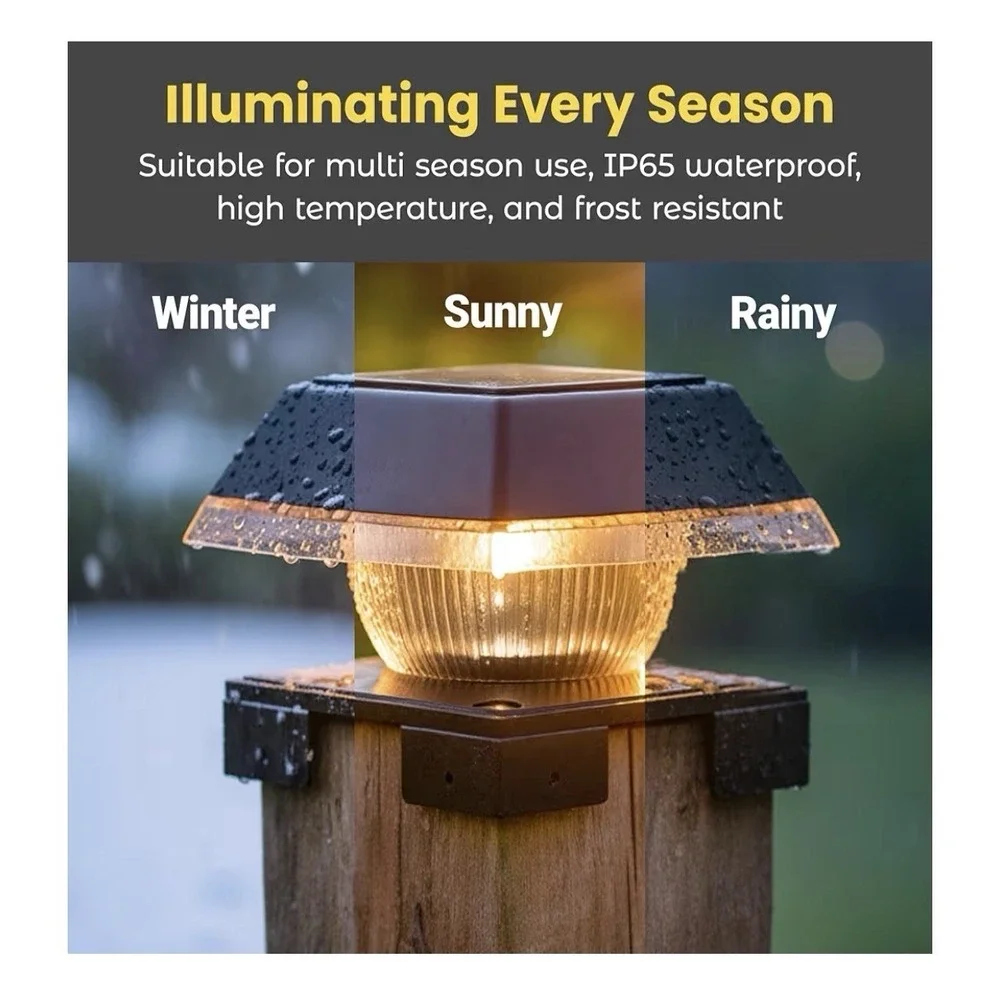 BRIGHTICONIC Solar Post Cap LED Light 2 Pack Black 120 Lumen Dual Mode IP65 New